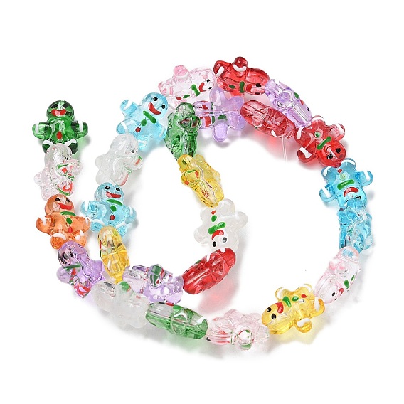 Рождественские прозрачные стеклянные бусины, с эмалью, Колобок