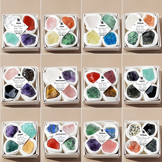 4 шт. 12 Серия знаков зодиака, украшения из натуральных смешанных драгоценных камней, Подарок из энергетического камня по фэн-шуй для домашнего офиса, рабочего стола