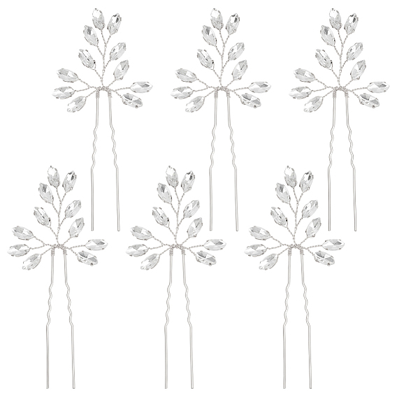 6шт. заколки для волос из сплава со стразами для женщин, лист