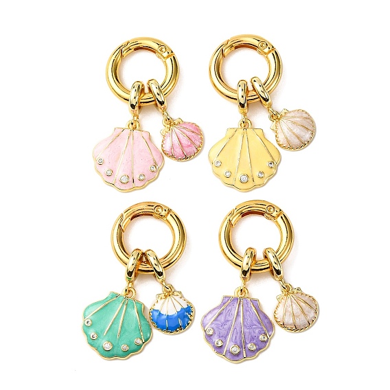 Подвесные украшения в форме двойной раковины из латуни с микропаве из прозрачных кубических цирконий и эмали, долговечный, стойки покрытие, без кадмия и без свинца, реальный 18 k позолоченный