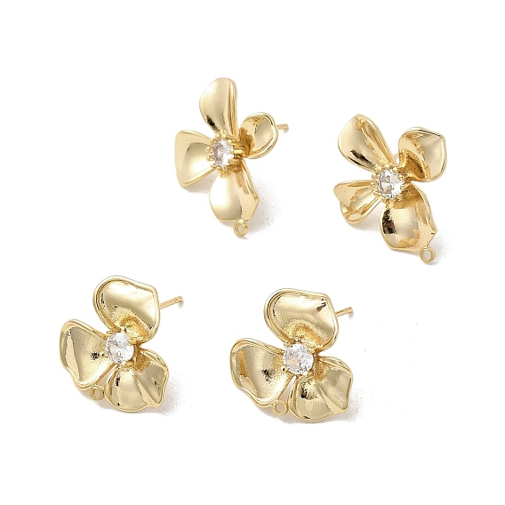 Фурнитура для сережек-гвоздиков в форме цветка из латуни с прозрачными кубическими цирконами, долговечный, без никеля , с петлей