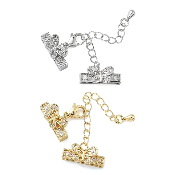 Удлинитель цепи из прозрачного кубического циркония из латуни с микропаве, бантом, с застежкой и зажимом на концах, без кадмия и без свинца, долговечный, стойки покрытие