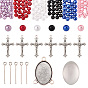 Наборы для самостоятельного изготовления четок из бусин, включая подвески из цинкового сплава и оправу для кабошона, Кабошоны из стекла, пластиковые жемчужные бисера, латунный штифт