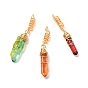 Natural Dyed Quartz Pointed Pendants, Dreadlocks Beads, with Real 18K Gold Plated Eco-Friendly Copper Wire, Bullet