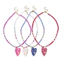 304 Stainless Steel Enamel Heart Pendant Necklace with Glass Beaded Chains