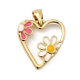 Латунь эмаль подвески, сердце с цветочным шармом, долговечный, без свинца и без кадмия, с целью перехода в кольце, реальный 18 k позолоченный, стойки покрытие