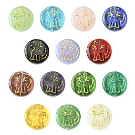 14 шт 14 цвета бусины лэмпворк ручной работы, плоские круглые с кошкой, золотой металл обвитыми