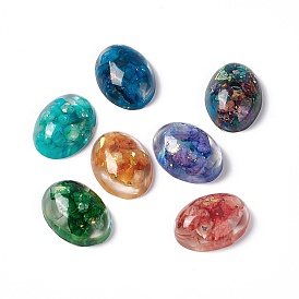 Calcite naturelle & cabochons d'opale synthétique, avec résine époxy, teint, demi-ovale