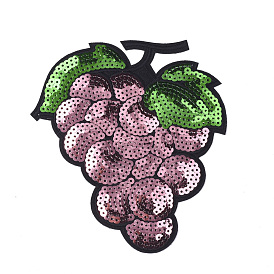 Computerized Embroidery Cloth Iron On Patches, with Paillette, Costume Accessories, Appliques, Grape