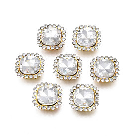 Sew on Rhinestone, Transparent Glass Rhinestone, with Iron Prong Settings, Faceted, Square