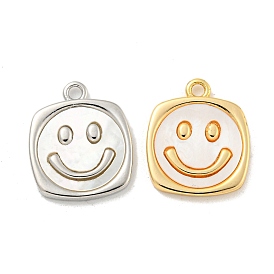 Natural White Shell Pendants, Rack Plating Brass Smiling Face Charms