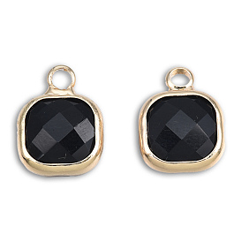 Opaque K9 Glass Pendants, with Light Gold Plated Brass Findings, Cadmium Free & Lead Free, Faceted, Square