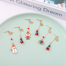 Cartoon Star Santa Enamel Earrings - Festive Christmas Jewelry for Women