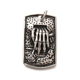 304 Stainless Steel Pendants, with Jump Ring, Rectangle with Hand Bone Pattern