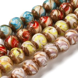 Gold Sand Lampwork Beads Strands, Round