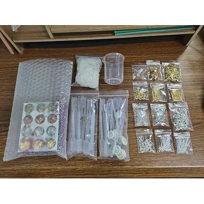 Kits de moldes de silicona para pendientes colgantes diy, moldes de resina, con 304 pinzas de cuentas de acero inoxidable, uv gel nail art tinfoil, lentejuelas del arte del clavo, fornituras de hierro
