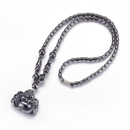 Non-Magnetic Synthetic Hematite Pendant Necklaces, Buddha