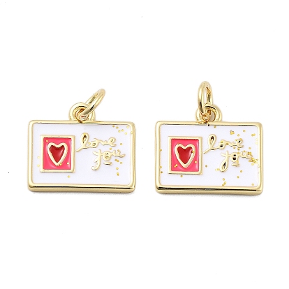 Латунь эмаль прелести, с целью перехода в кольце, стойки покрытие, без свинца и без кадмия, долговечный, прямоугольник с сердцем и надписью «люблю тебя», реальный 18 k позолоченный