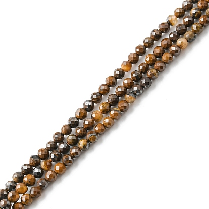 Natural Tiger Eye Beads Strands, Faceted Round