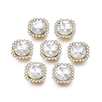 Sew on Rhinestone, Transparent Glass Rhinestone, with Iron Prong Settings, Faceted, Square