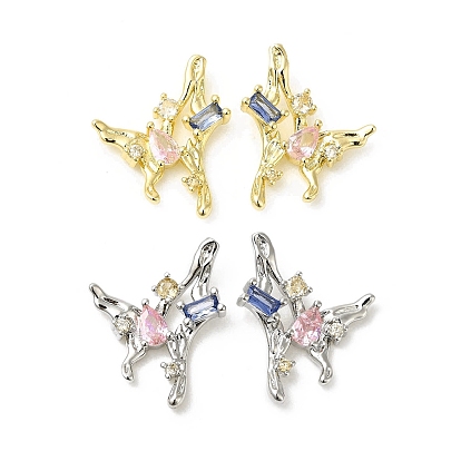 Colorful Cubic Zirconia Butterfly Stud Earrings, Brass Jewelry for Women, Cadmium Free & Nickel Free & Lead Free