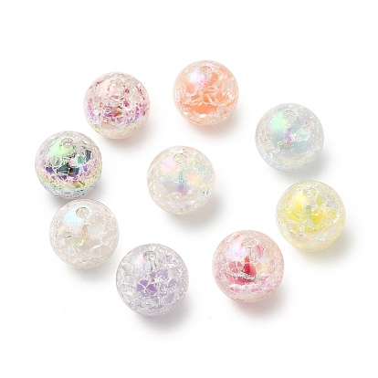 UV Plating Transparent Crackle Acrylic Beads, Bead in Bead, Iridescent, Round