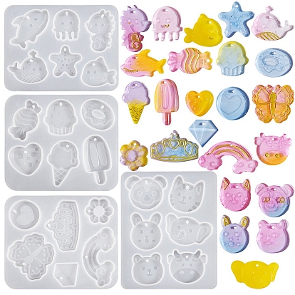 Animal/Food/Rainbow Pendant DIY Food Grade Silicone Molds, Resin Casting Molds, for UV Resin, Epoxy Resin Jewelry Making