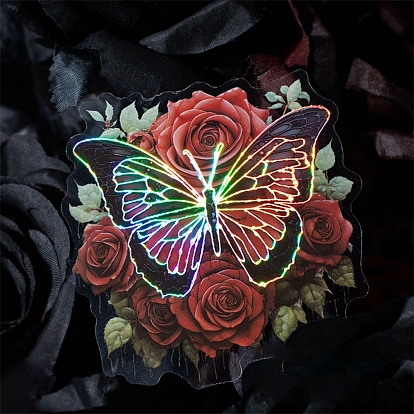 10Pcs 10 Styles Butterfly & Rose PET Decorative Stickers, for Scrapbooking, Travel Diary Craft