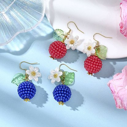 2 пары серег-подвесок из искусственного жемчуга с клубникой из АБС-пластика, с акриловым листом и 304 крючками для сережек из нержавеющей стали, золотые