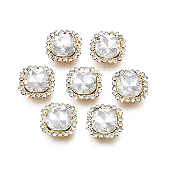 Nähen auf Rhinestone, transparenter Glasrhinestone, mit eisernen Krappenfassungen, facettiert, Viereck