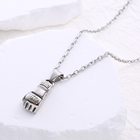 304 Colliers pendentifs en forme de gant de boxe en acier inoxydable pour femmes, sans ternissement