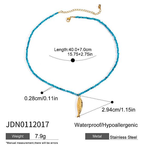 304 подвеска в виде рыбы-солнца из нержавеющей стали, ожерелья из стеклянных бусин для женщин, золотые