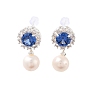 Boucles d'oreille en perles naturelles, avec des accessoires en verre en laiton et des épingles en argent sterling, ronde
