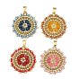 304 Stainless Steel & Cylinder Glass Seed Beads Pendants, Sun Charms, with Dyed Natural Malaysia Jade Rondelle Beads