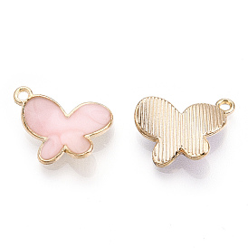 Alloy Enamel Pendants, Butterfly, Light Gold, Pink