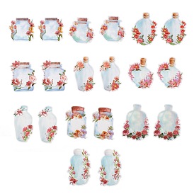 20Pcs 10 Styles Waterproof Self Adhesive PET Stickers, for Suitcase, Skateboard, Refrigerator, Helmet, Mobile Phone Shell, Indian Red Flowers