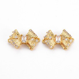 Brass Clear Cubic Zirconia Links Connectors, Nickel Free, Bowknot