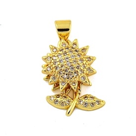 Real 18K Gold Plated Brass Micro Pave Cubic Zirconia Pendants, Sunflower