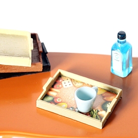 Mini Resin Rectangle Tray with Paper Placemat Model, Micro Landscape Dollhouse Accessories, Pretending Prop Decorations
