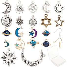 SUNNYCLUE Moon & Star & Sun & Planet Charm Dangle Earrings DIY Making Kit, Inlcuing Alloy & Alloy Enamel Pendants, Brass Earring Hooks
