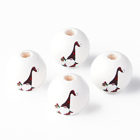 Painted Natural Wood Round Beads, Father Christmas
