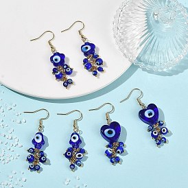 Boucles d'oreilles pendantes œil maléfique en verre filé à la main, formes mixtes