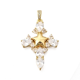 Латунные микро проложить кубического циркония подвески, пересечь звездочкой, долговечный, без кадмия и без свинца, стойки покрытие, реальный 18 k позолоченный