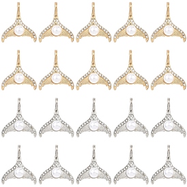 20Pcs 2 Colors Alloy Crystal Rhinestone Pendants, Mermaid Tail Shape Charms, with ABS Plastic Imitation Pearl Beads