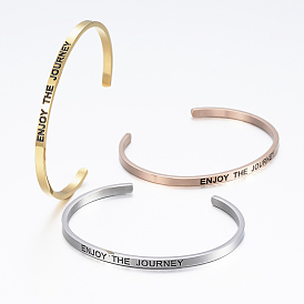 304 Stainless Steel Inspirational Cuff Bangles, with Enamel & Word Word Enter The Journey