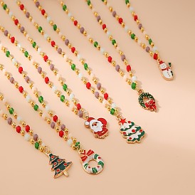 Рождественский кулон из сплава и латуни с эмалью, разноцветные бусины из смолы для женщин, золотые