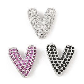 Brass Micro Pave Cubic Zirconia Slide Charms, Long-Lasting Plated, Heart