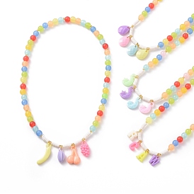 Collier à breloques en acrylique avec chaînes de perles rondes pour femme, forme mixte