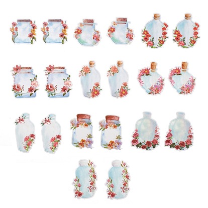 20Pcs 10 Styles Waterproof Self Adhesive PET Stickers, for Suitcase, Skateboard, Refrigerator, Helmet, Mobile Phone Shell, Indian Red Flowers