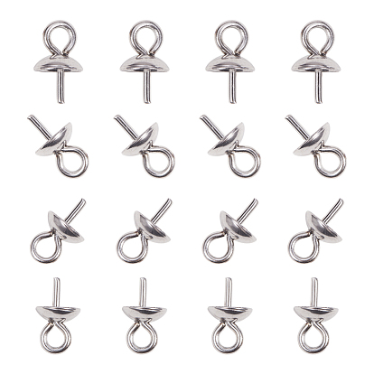 304 Stainless Steel Cup Pearl Peg Bails Pin Pendants, For Half Drilled Beads